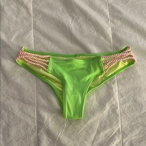 Neon Green Bikini Bottom with Pink and White Straps
